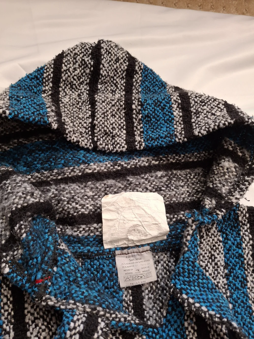 Oxxi Craft Mexican Baja Hoodie Turquoise Black Gray Woven Pullover